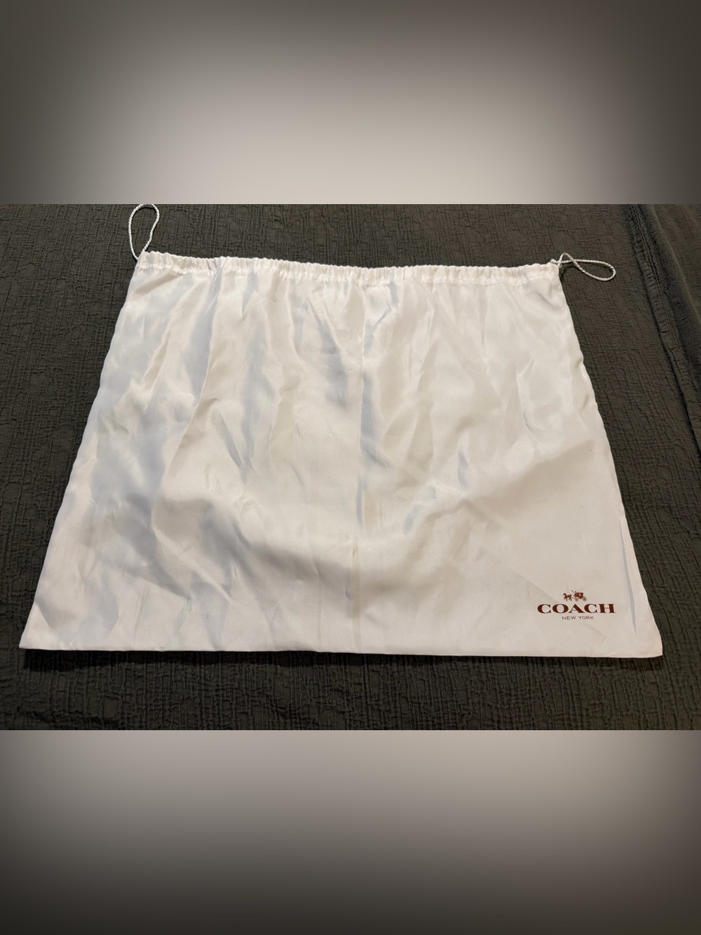 Coach White Drawstring Dust Bag with Brown Logo Accent XL - Possible Tote Size